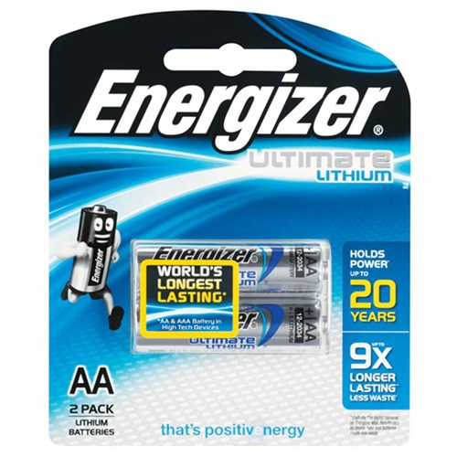 Energizer AA 1.5V Lithium Battery Standard Blister Pack of 2 - E000026900