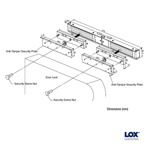 LOX Double Electro Magnetic Lock Slimline Black 280kg Monitored includes Anti-Tamper Plate - EM3500DM-BLK