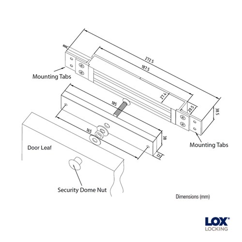 LOX Flush Mount Electro Magnetic Lock Slimline 280kg Monitored - EM3500FM