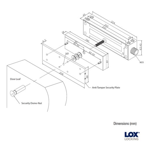LOX Weather Resistant Electro Magnetic Lock 630kg Monitored Stainless Steel includes Anti-Tamper Plate - EM5000