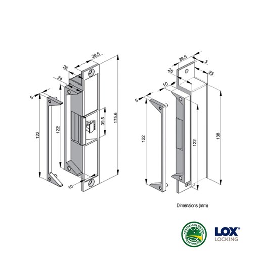 LOX ES90M High Security Preload Electric Strike with 25KG Preload 10-30VDC Monitored 4 Hour Fire Rated - ES90M