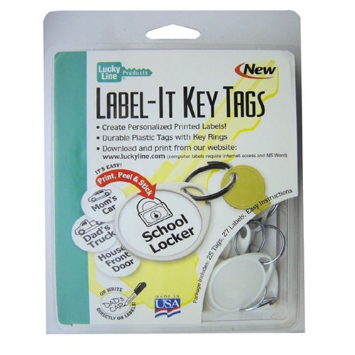 Lucky Line Label-It Keytag with Label and Ring in White Packet of 25 - 25129
