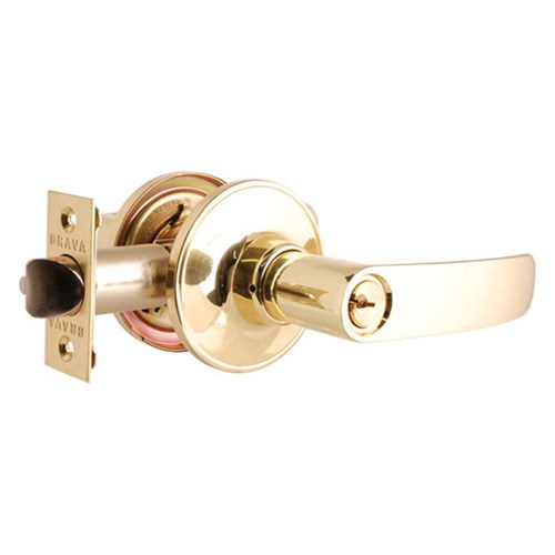 BRAVA Urban LYR Series Tiebolt Entrance Lever Set LW4 Keyed to Differ Adjustable 60/70mm Backset Polished Brass - LYR700B