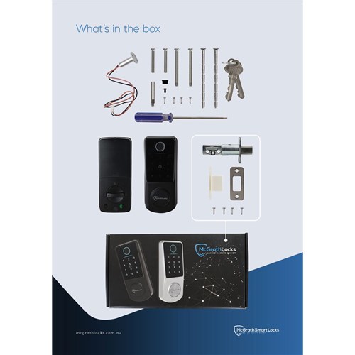 McGrath Locks Kedron Smart Deadbolt, Tempered Glass Screen with Fingerprint, Black Finish with 60/70mm Adjustable Bolt