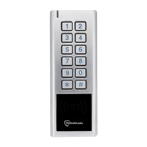 McGrath Locks RBB56 Wireless Battery Powered Keypad, RFID and BLE, Metal Construction, IP65 Rating, Requires 3 x AAA Batteries (not included), Silver Finish, Supplied With 2 x Fobs