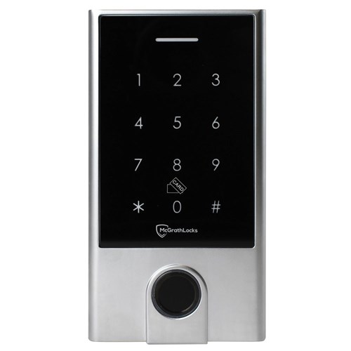 McGrath Locks TGFP70 Access Control Keypad With Fingerprint and Built In WiFi, BLE, RFID and Pin Code, 20,000 Users, 12V DC, IP66 Rating, Silver Finish, Supplied With 2 x Fobs