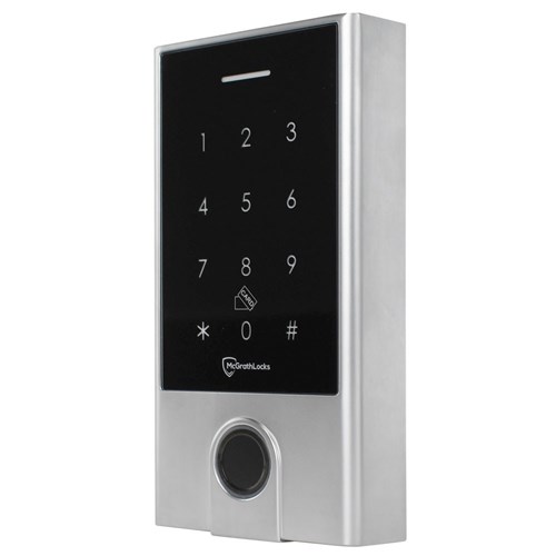 McGrath Locks TGFP70 Access Control Keypad With Fingerprint and Built In WiFi, BLE, RFID and Pin Code, 20,000 Users, 12V DC, IP66 Rating, Silver Finish, Supplied With 2 x Fobs