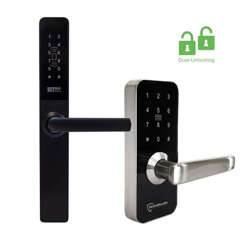 McGrath Locks Ultra-Secua Dual Unlock Screen Door Smart Lock + Windsor Satin Nickel  Smart Lock Kit