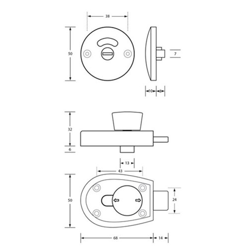 Metlam Xcel Series Slide Lock and Indicator Set Satin Chrome Plate with Screw Fixings - XCEL_SLIDELOCK_SCP