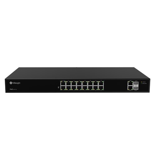 Milesight 16 Port Unmanaged Network Switch with 16 PoE Ports plus 2 Uplink Ports and 2 SFP Ports - MS-S0416-GF