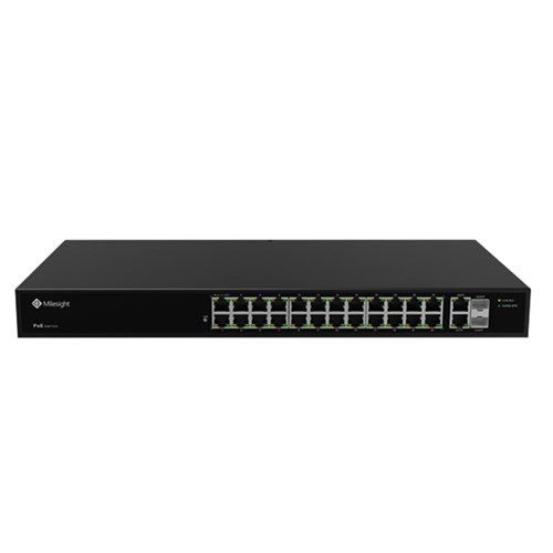 Milesight 24 Port Unmanaged Network Switch with 24 PoE Ports plus 2 Uplink Ports and 2 SFP Ports - MS-S0424-GF