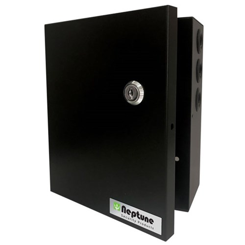 Neptune 12VDC 1Amp Power Supply with Battery Charging in Black Lockable Metal Enclosure - NEPSDC1A01B