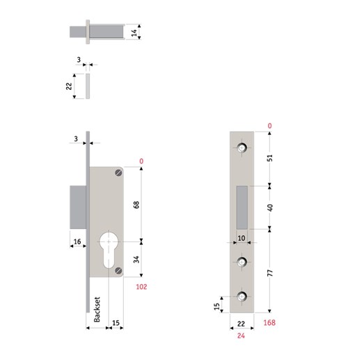 PROTECTOR 401 Series Euro Cylinder Mortice Deadbolt Backset 25mm Satin Brass - 721-30-SBF