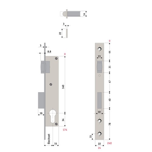 PROTECTOR 412 Series Euro Cylinder Roller Bolt Mortice Sash Lock Backset 30mm Satin Brass - 720-30-SBF