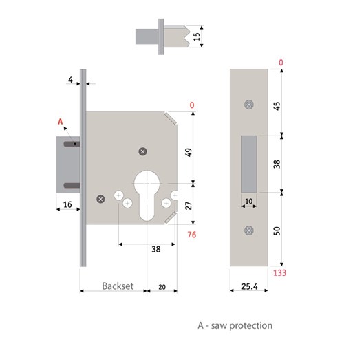 PROTECTOR 701 Series Euro Cylinder Mortice Deadlock Backset 45mm Satin Brass - 731-2.5-SBF