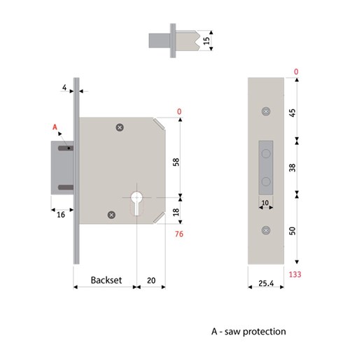 PROTECTOR 701 Series 5 Lever Mortice Deadbolt Backset 45mm Satin Stainless Steel - 791-2.5-SSF