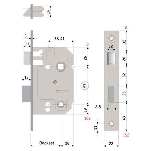 PROTECTOR 757 Series Bathroom Mortice Sash Lock Pitch 57mm Backset 58mm Antique Bronze - 718-3.0-ABH