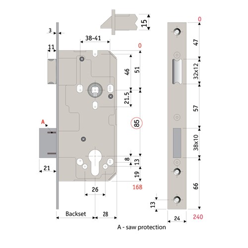 PROTECTOR 785 Series Mortice Sash Lock Pitch 85mm Backset 60mm Satin Stainless Steel  - 785-60-SSF