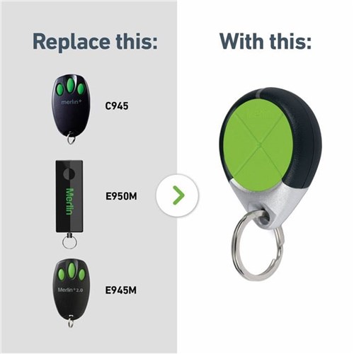 Merlin Garage Door Remote with 4 Buttons (Security+ 2.0 & Security+) Black/ Green - E975M