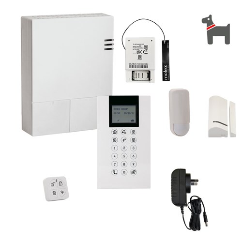 RISCO WiComm Pro 4G Alarm Kit with Wireless Panda Keypad, Piccolo Pet Friendly PIR Detector and Reed Switch