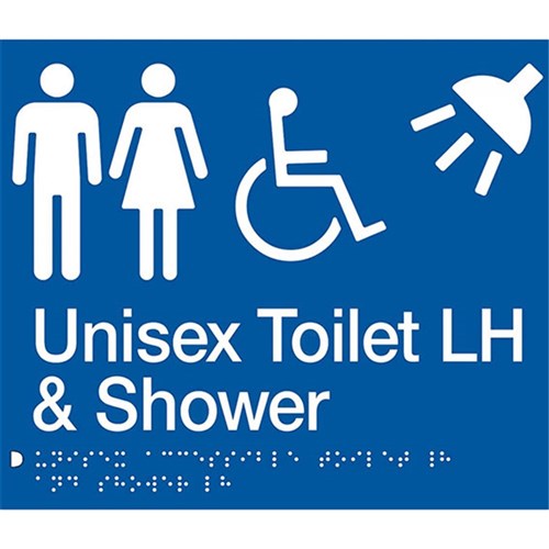 TTSM SIGN MALE/FEMALE DISABLED  TOILET/SHOWER LH TRANSFER BLU