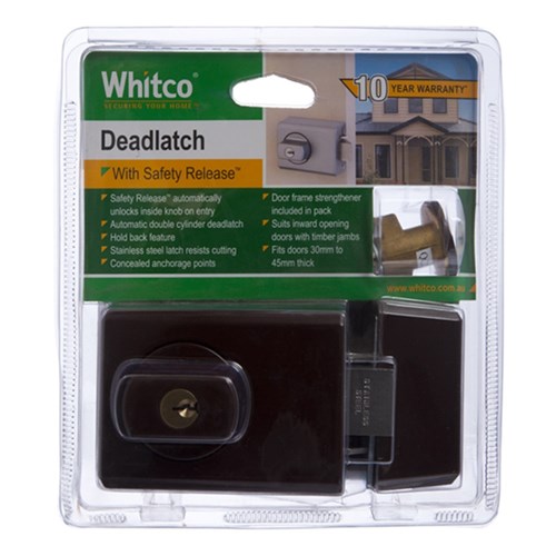 Whitco W75 Double Cylinder Deadlatch with Safety Release and Timber Frame Strike in Mahogany - W750612