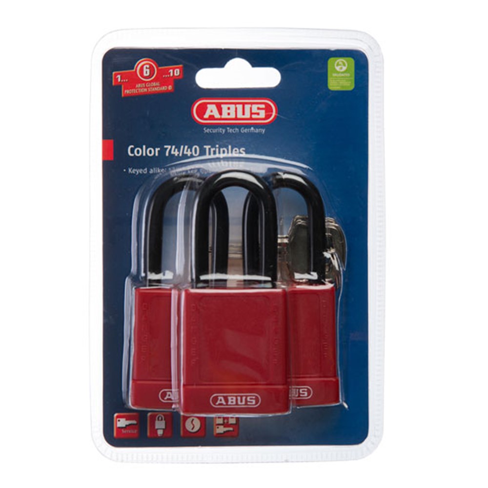 ABUS P/LOCK 74/40 RED TRIPLE PACK KEYED ALIKE | ABUS 74 Series Safety ...