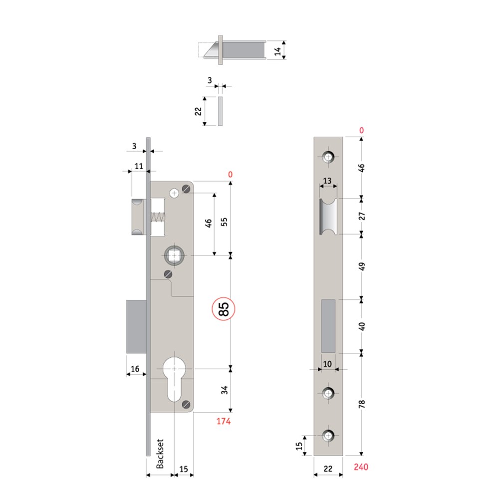 thumbnail image 2 of Union L22080 Aluminium Euro Profile Door Lock – 30.5mm Backset, 48mm PZ – Silver 2 of 6